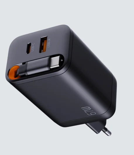 VoltWay Socket 67W 2 Ports USB A+C Travel Charger with Retractable Cable