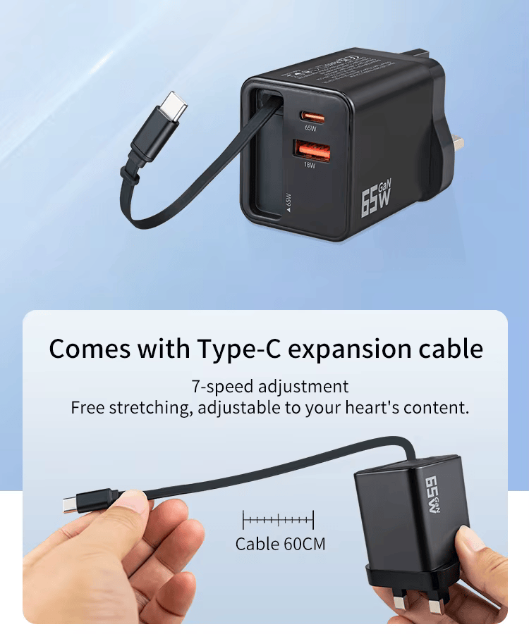 VoltWay Built-in retractable wire Smart 65W Fast Charger™