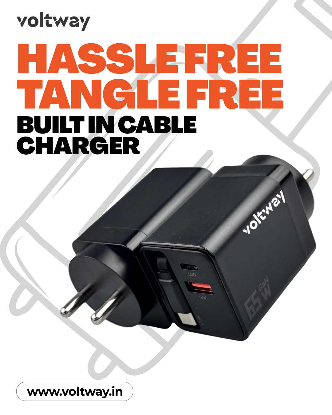VoltWay Built-in retractable wire Smart 65W Fast Charger™